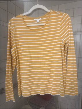 Charter Club Yellow and White Striped Long-Sleeve Tee